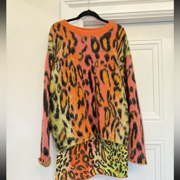 STELLA MCCARTNEY NEON ORANGE PINK LEOPARD SET SIZE 44 RETAIL $1900 MOHAIR  RARE - Picture 2 of 12